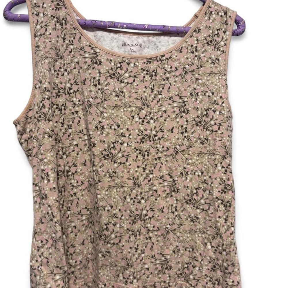 White Stag Womens Floral Ditsy Print Sleeveless Tank Top Beige Cotton Size L